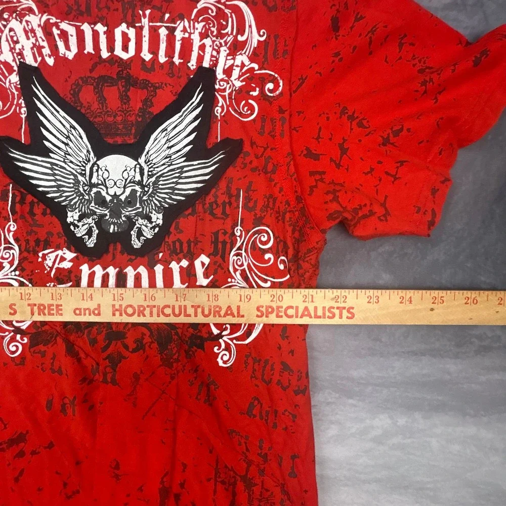 Monolithic Empire Red Graphic Tee Vintage Y2K Skulls Studded Biker Shirt Large